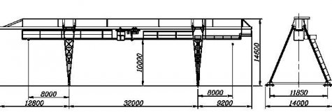 Кран козловой электрический общего назначения пролет 32 метра грузоподъёмностью 10 тонн (управление из подвижной кабины)