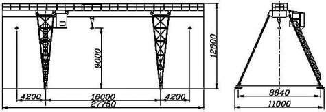 Кран козловой электрический общего назначения пролет 16 метров грузоподъёмностью 12,5 тонн (управление с пола)