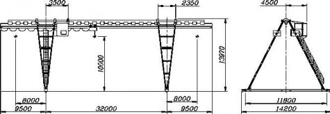 Кран козловой электрический общего назначения пролет 32 метра грузоподъёмностью 10 тонн (управление из кабины)